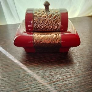 Gold and Burgundy Ceramic Trinket Box